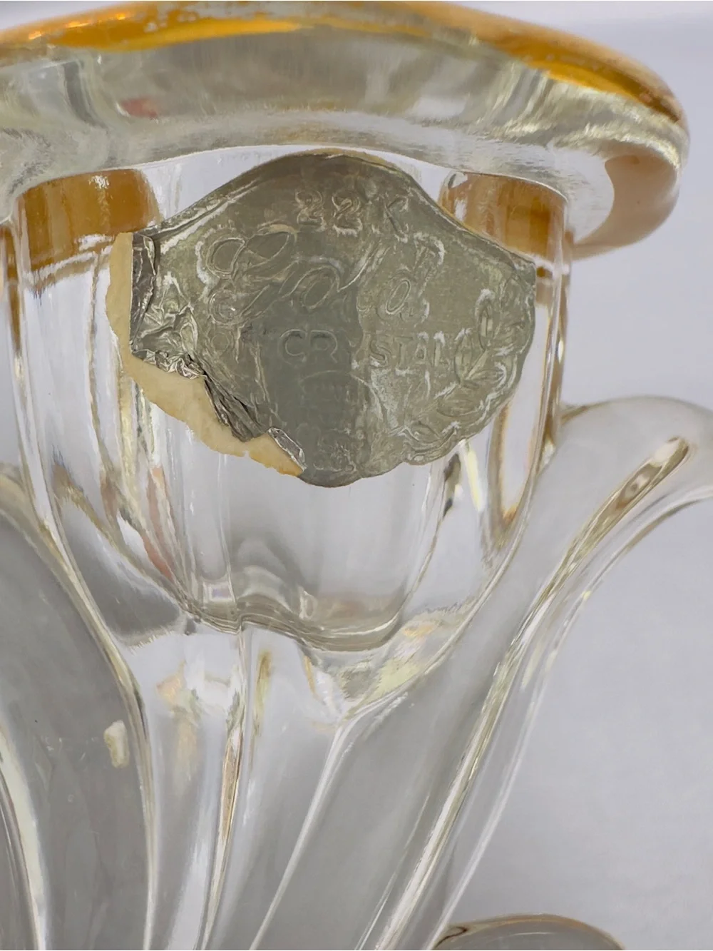 Vintage Fosteria Baraque Taper Candle Holders 22K Overlay Cornucopia Glass Art